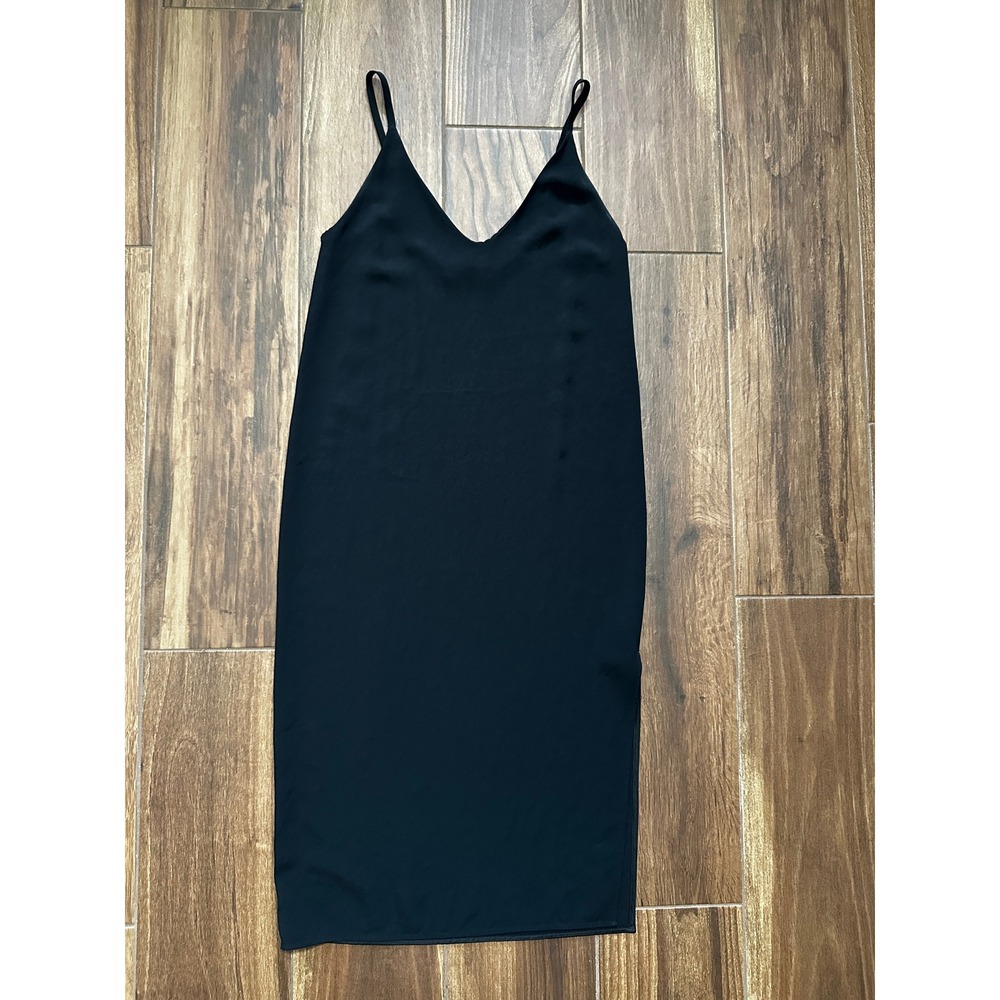 Everlane Japanese GoWeave Long Slip Dress Black V-Neck Midi Size 4